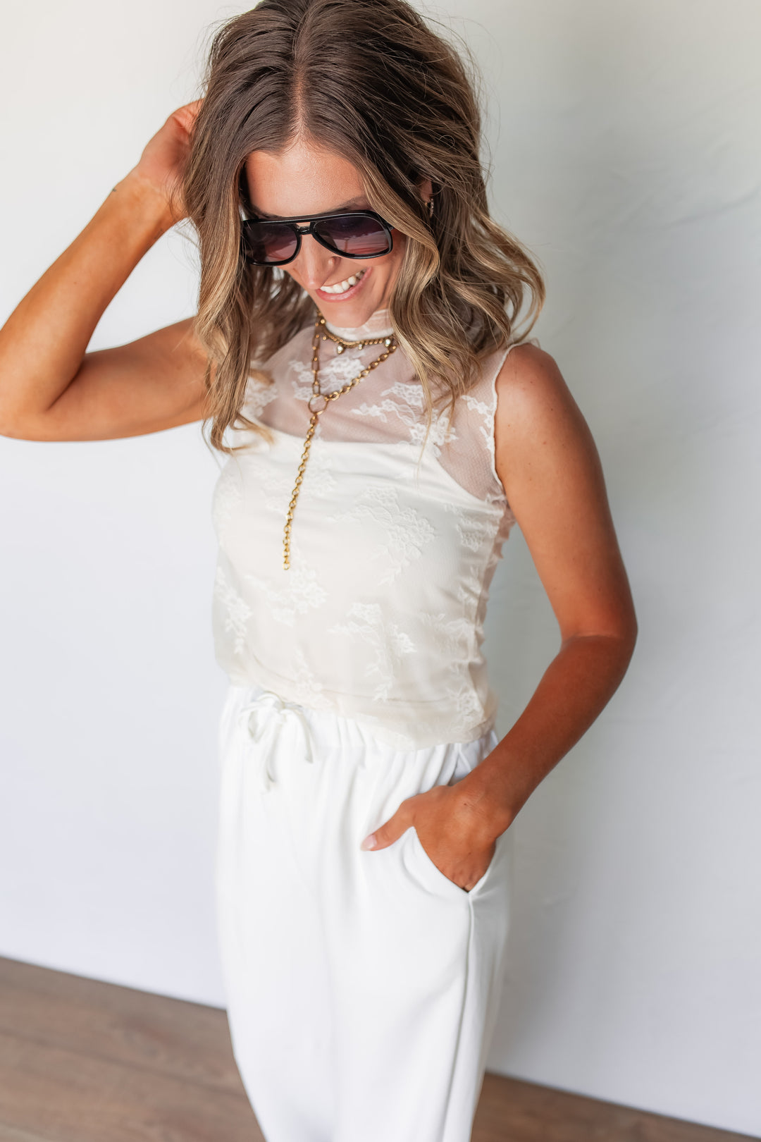 The Madie Lace Tank - Ivory - One Eleven Olive Boutique