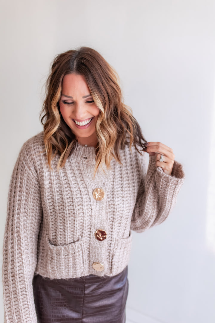 The Blair Chunky Knit Cardigan - Taupe