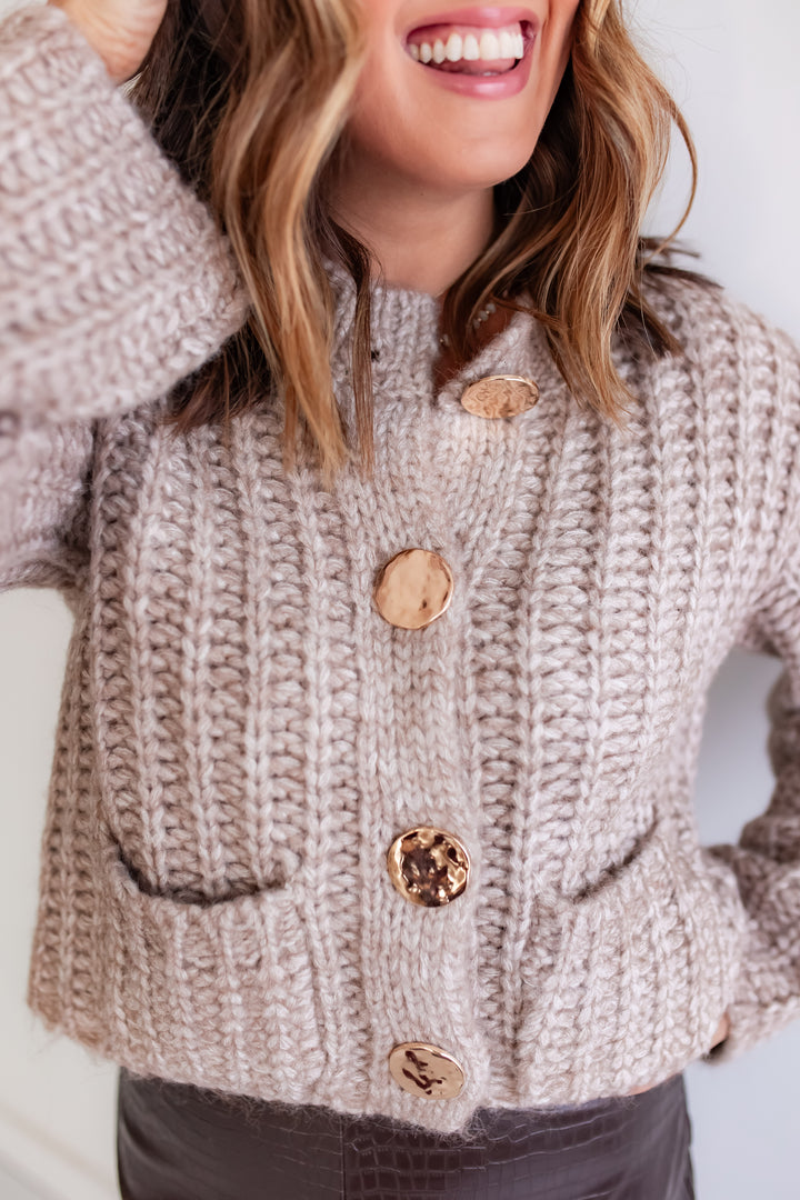 The Blair Chunky Knit Cardigan - Taupe