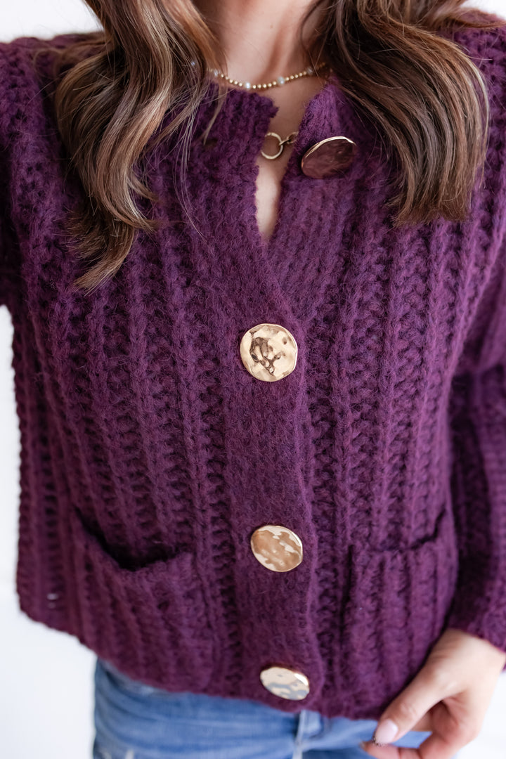 The Blair Chunky Knit Cardigan - Deep Purple