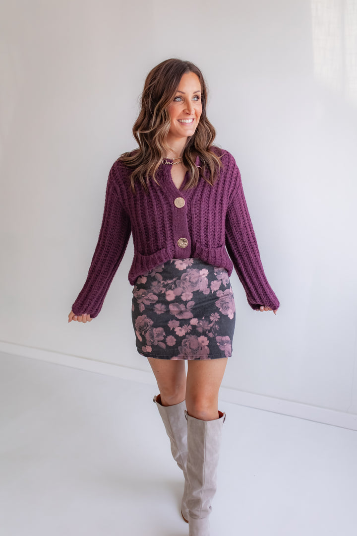 The Blair Chunky Knit Cardigan - Deep Purple