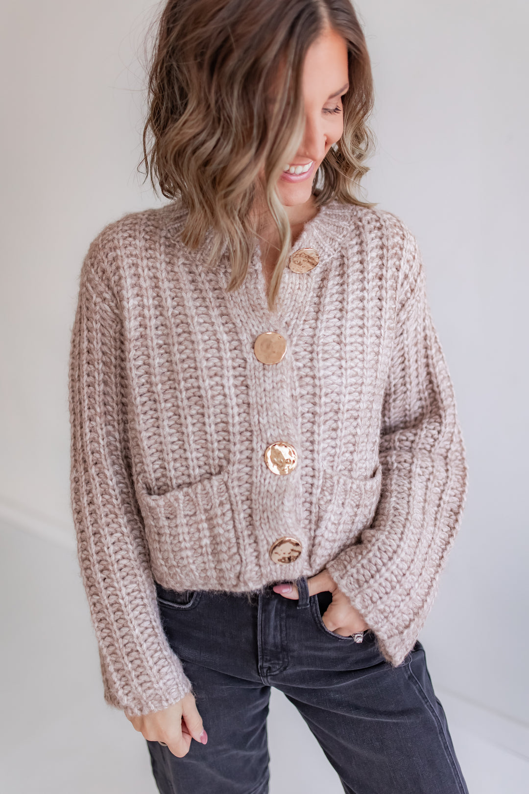The Blair Chunky Knit Cardigan - Taupe