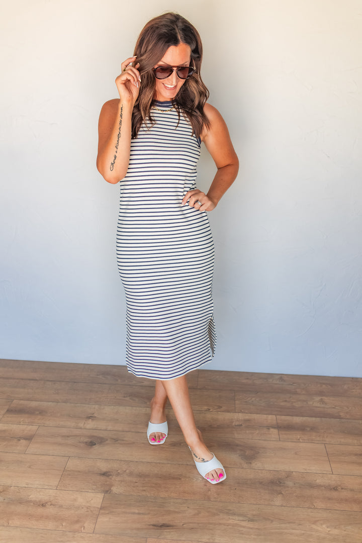 The Carolina Striped Midi Dress - One Eleven Olive Boutique