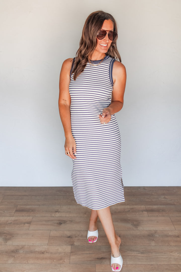 The Carolina Striped Midi Dress - One Eleven Olive Boutique