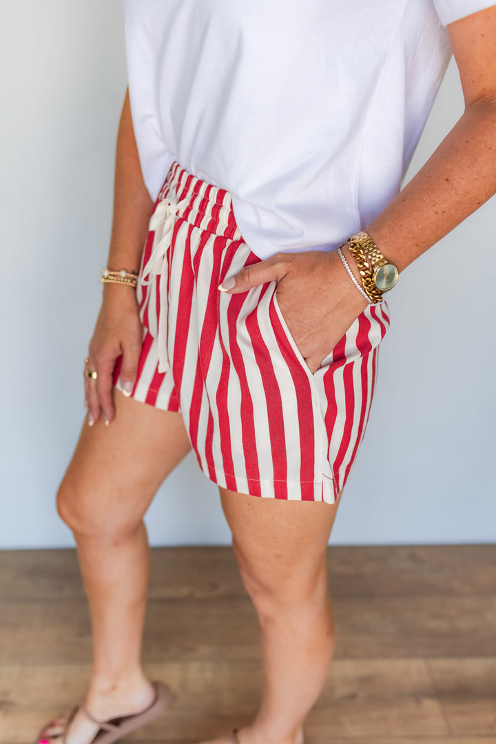 The Georgia Stripe Shorts - Red - One Eleven Olive Boutique