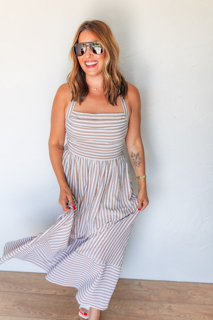 The Social Striped Halter Maxi Dress - One Eleven Olive Boutique