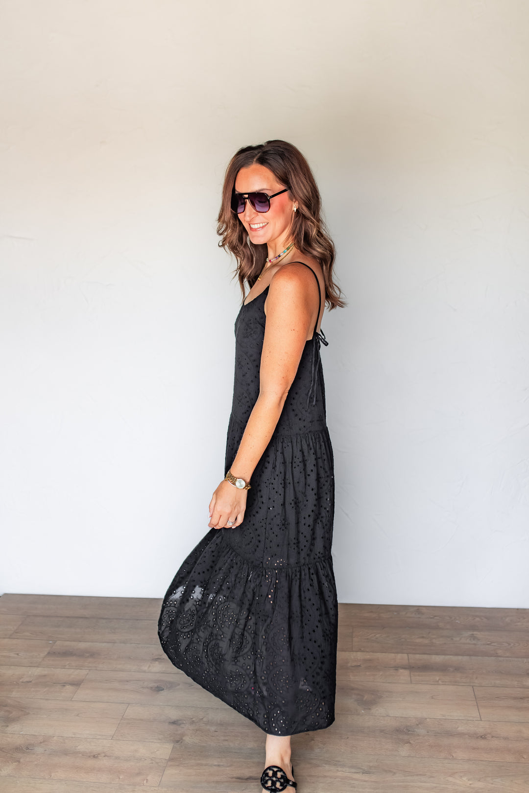 The Reid Eyelet Maxi Dress - Black