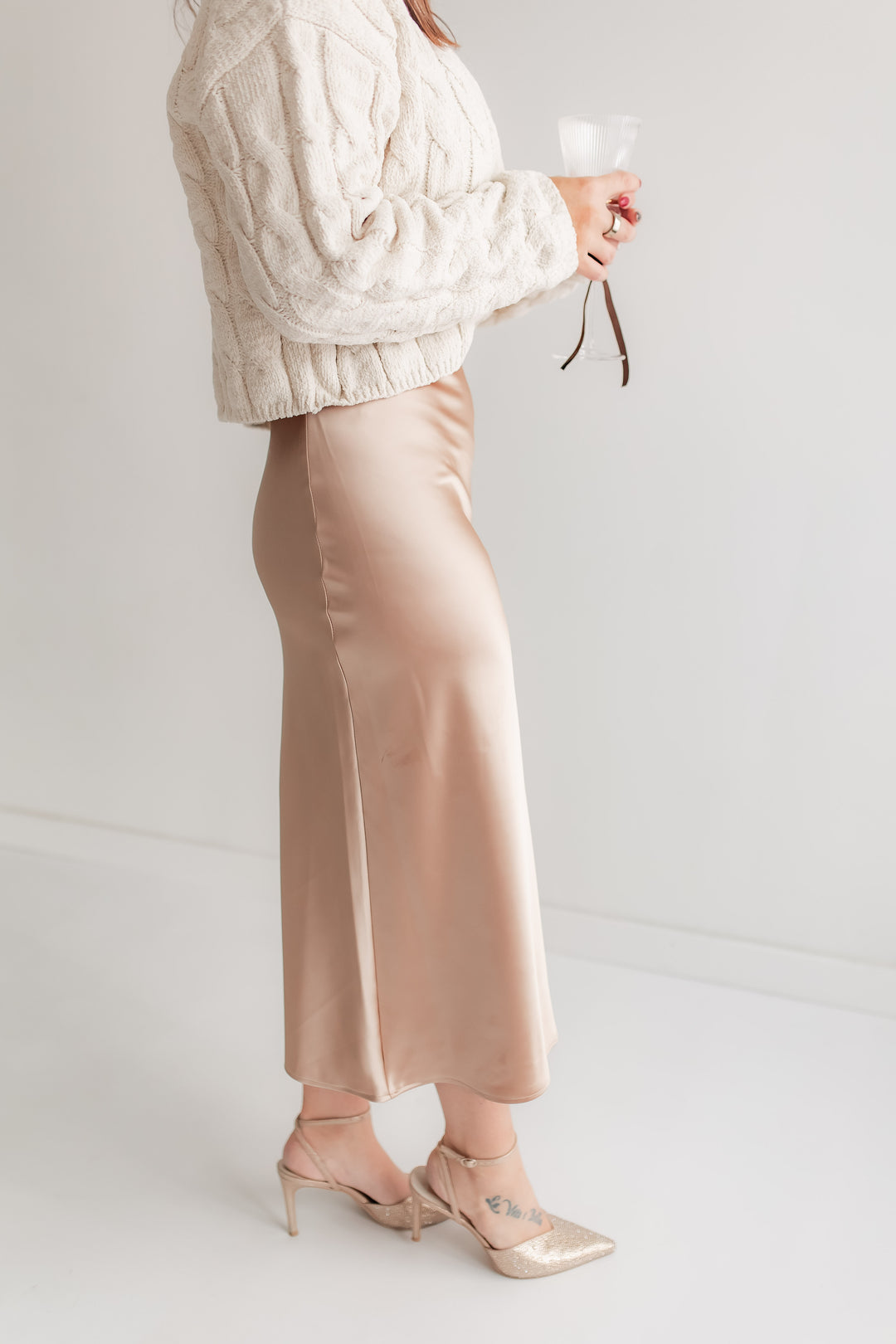 The Frosted Champagne Satin Skirt