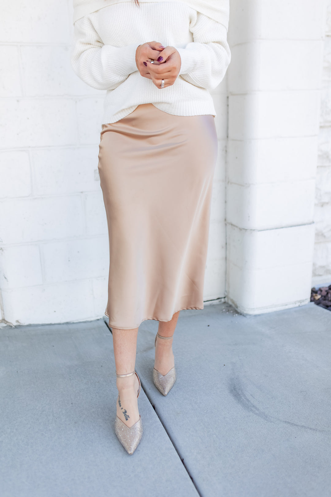 The Frosted Champagne Satin Skirt