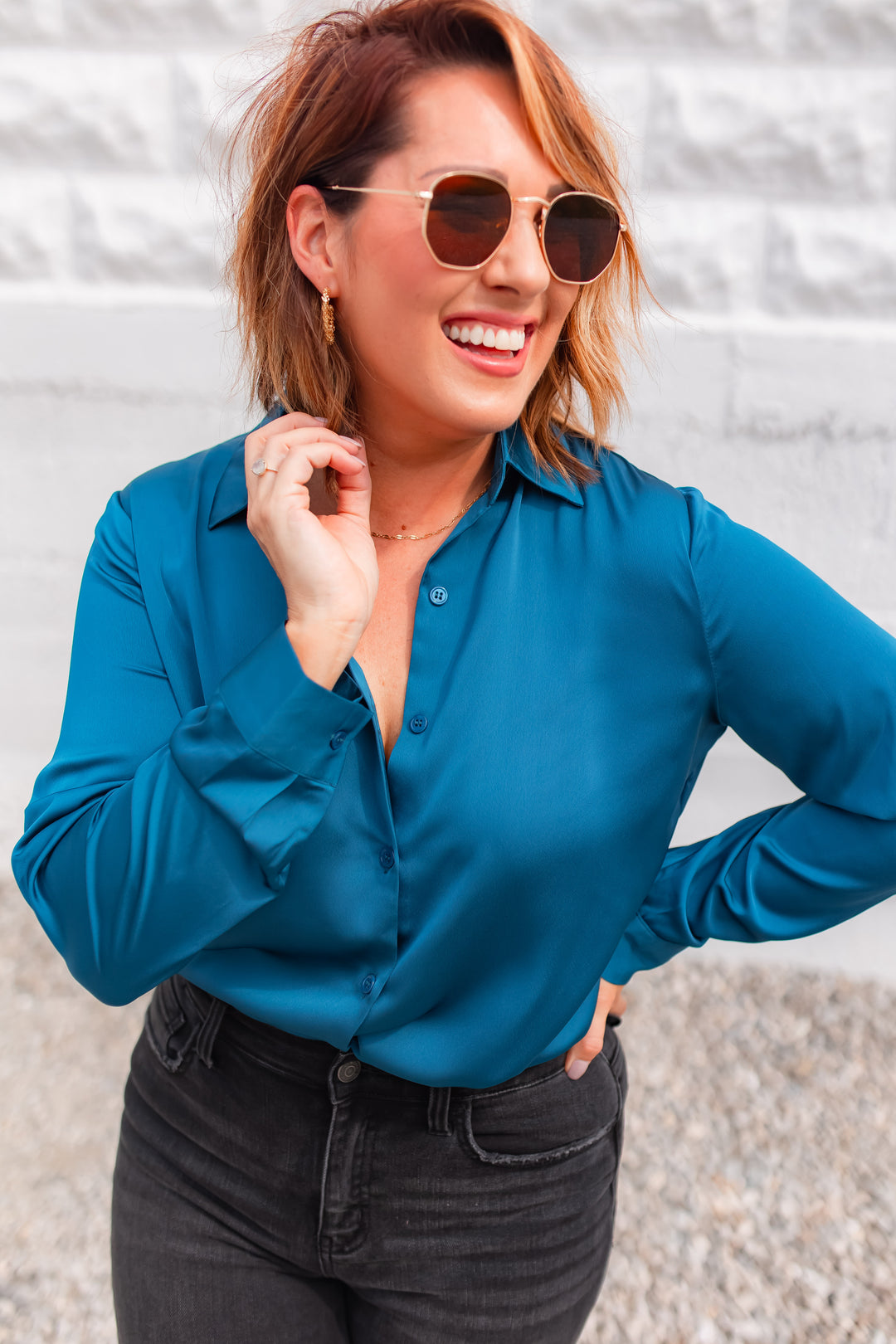 The Sophisticated Sass Top - Peacock Blue