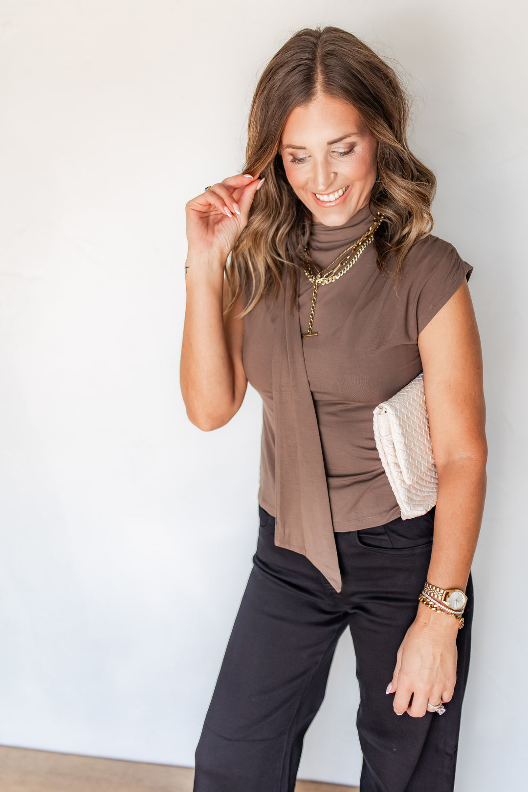 The Woods Scarf Knit Top - Mocha