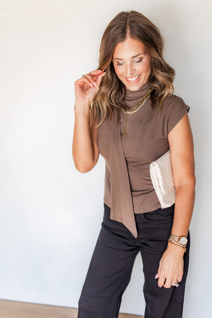 The Woods Scarf Knit Top - Mocha