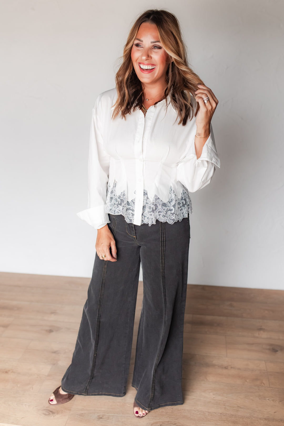 The Cece Lace Button Up