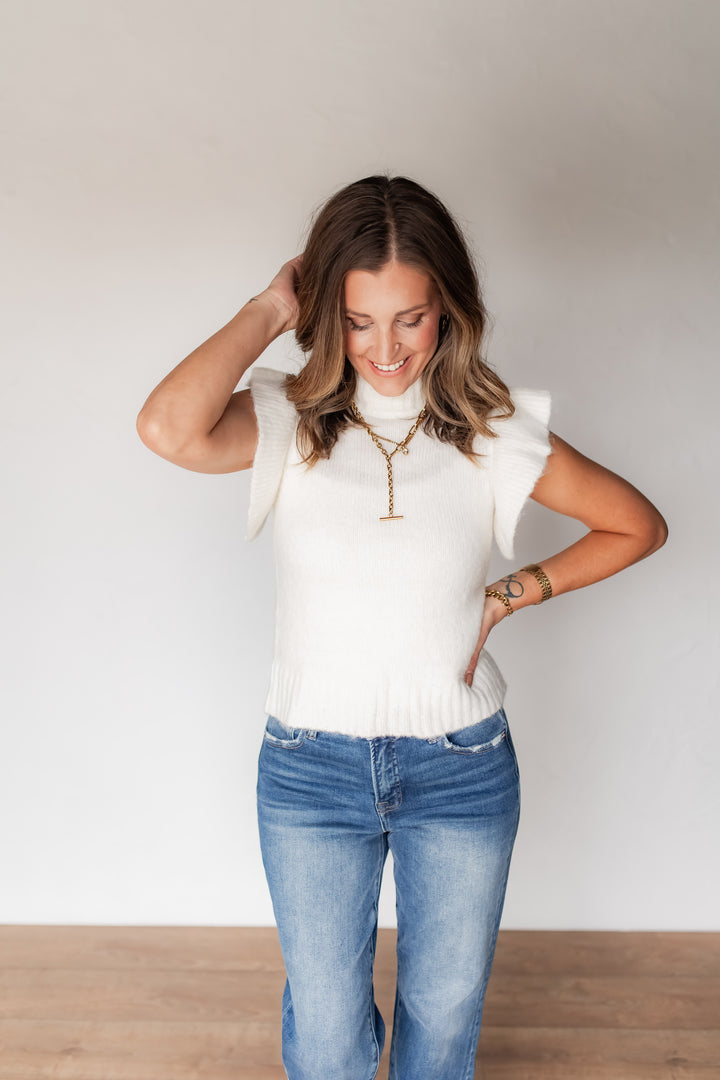 The Ada Ruffle Sleeve Sweater - Cream - One Eleven Olive Boutique