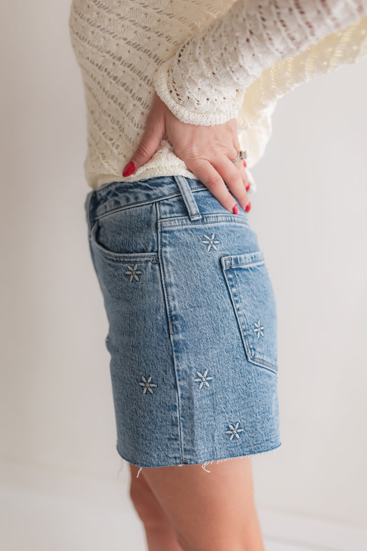 The Daisy Embroidered Denim Shorts