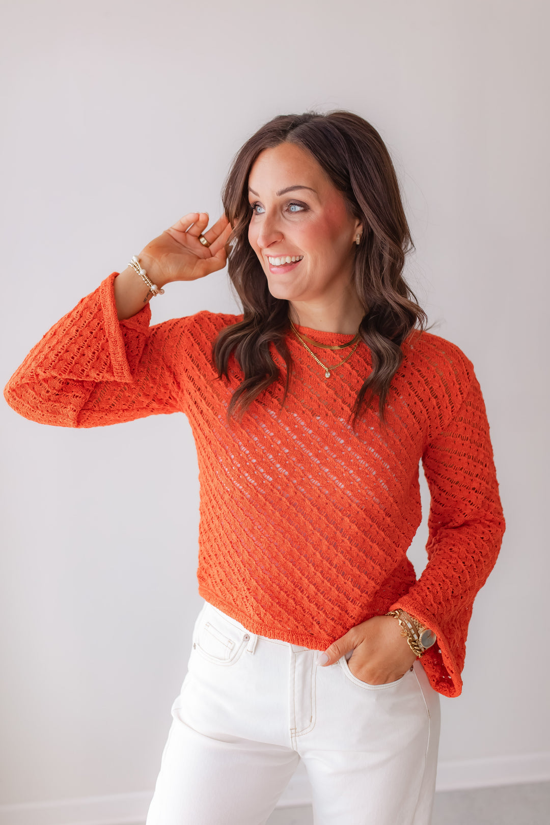 The Remi Open Knit Sweater - Coral
