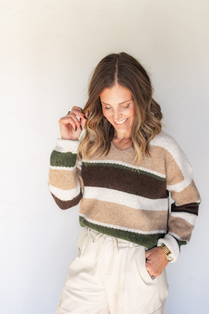 The Hudson Striped Sweater - Brown