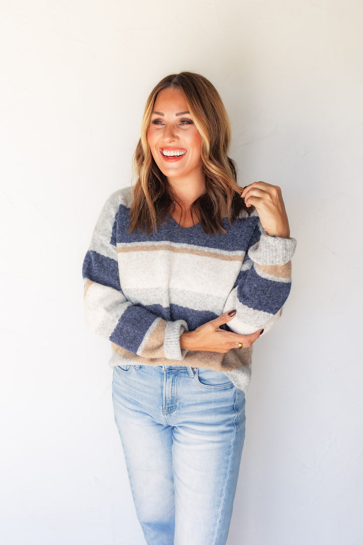 The Hudson Striped Sweater - Navy