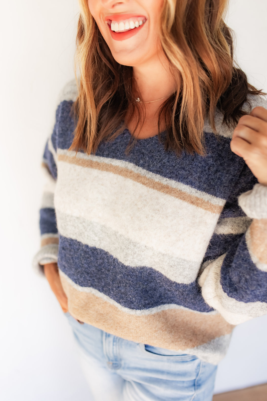 The Hudson Striped Sweater - Navy