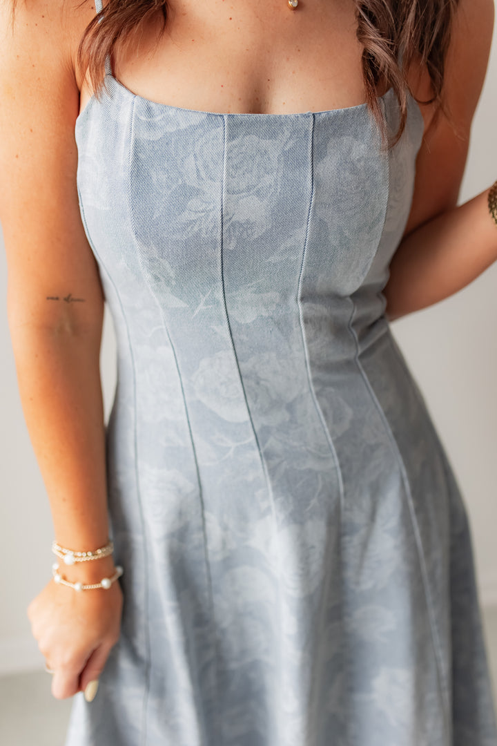 The Bloom Theory Denim Dress - One Eleven Olive Boutique