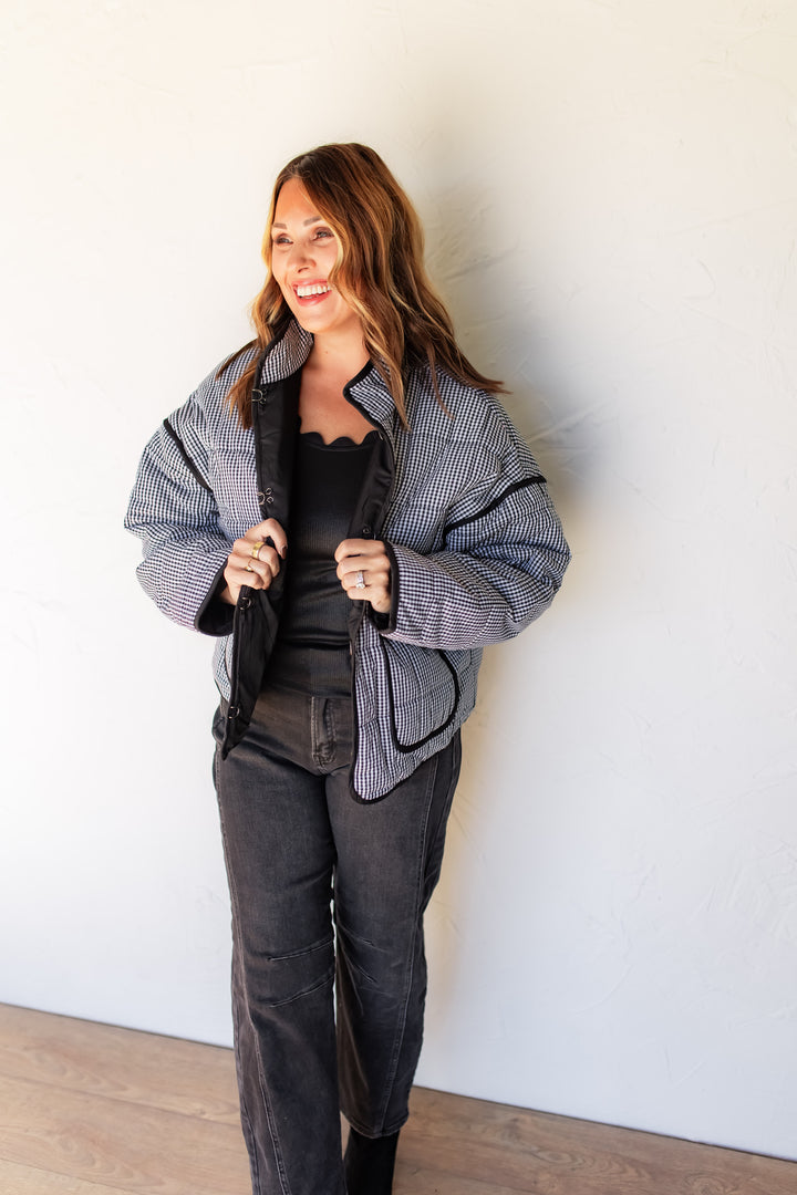 The Hadley Gingham Quilted Jacket - One Eleven Olive Boutique