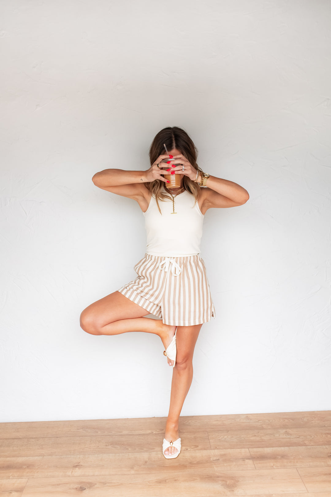 The Sorina Stripe Shorts - Taupe - One Eleven Olive Boutique