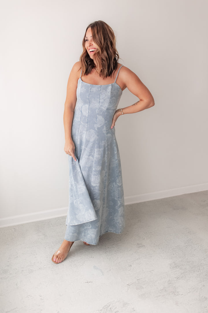 The Bloom Theory Denim Dress - One Eleven Olive Boutique