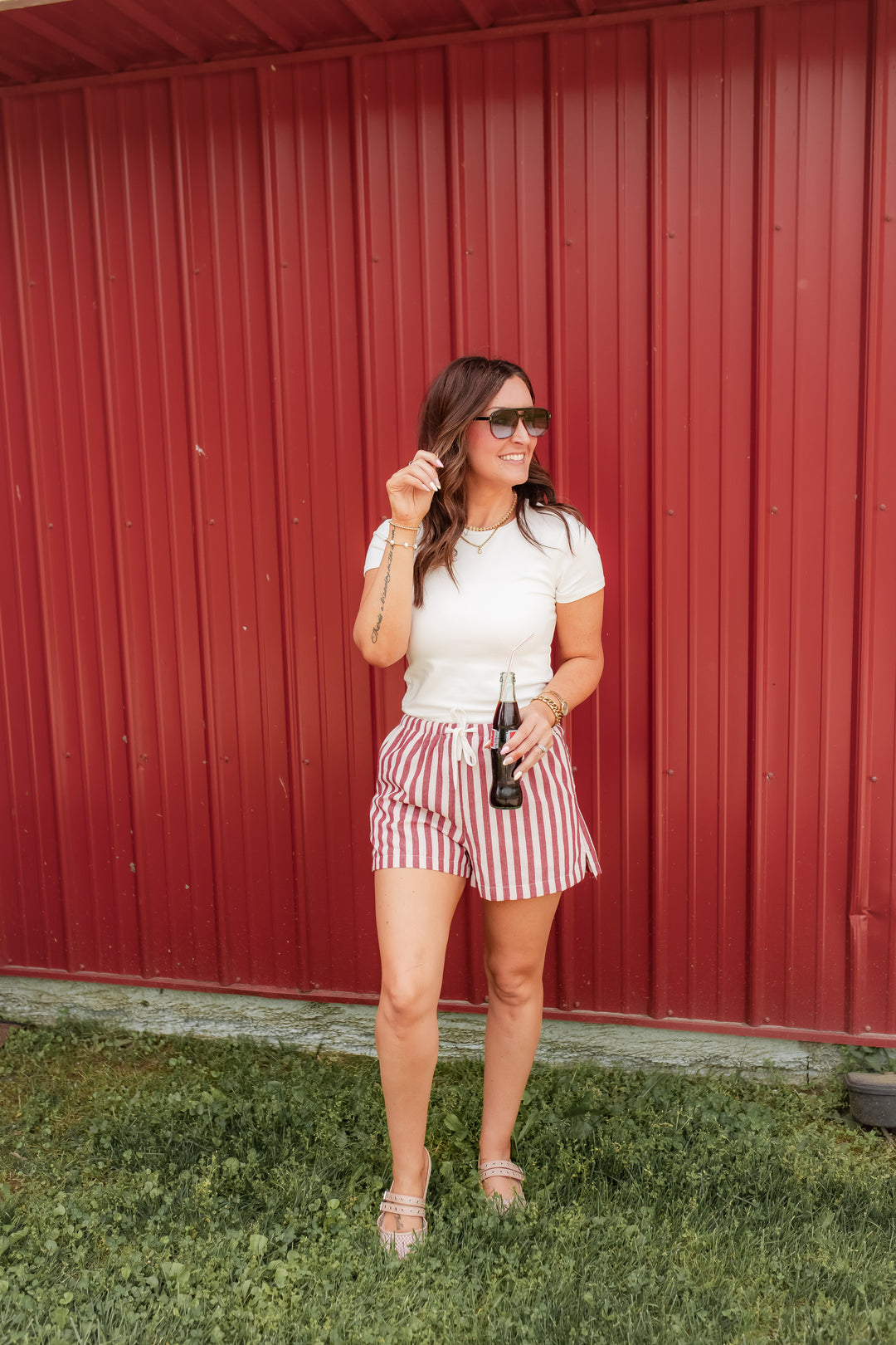 The Sorina Stripe Shorts - Red - One Eleven Olive Boutique