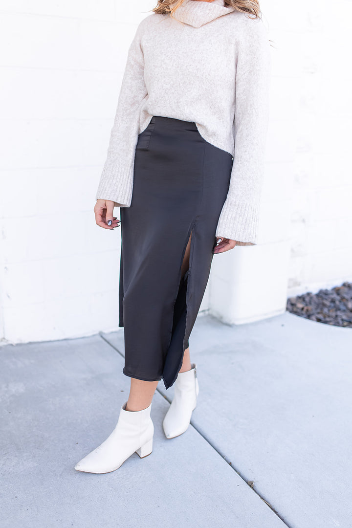 The Here to Play Satin Midi Skirt