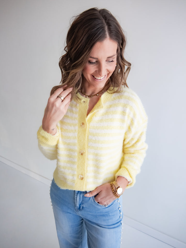The Soft Focus Cardigan - Yellow Stripe