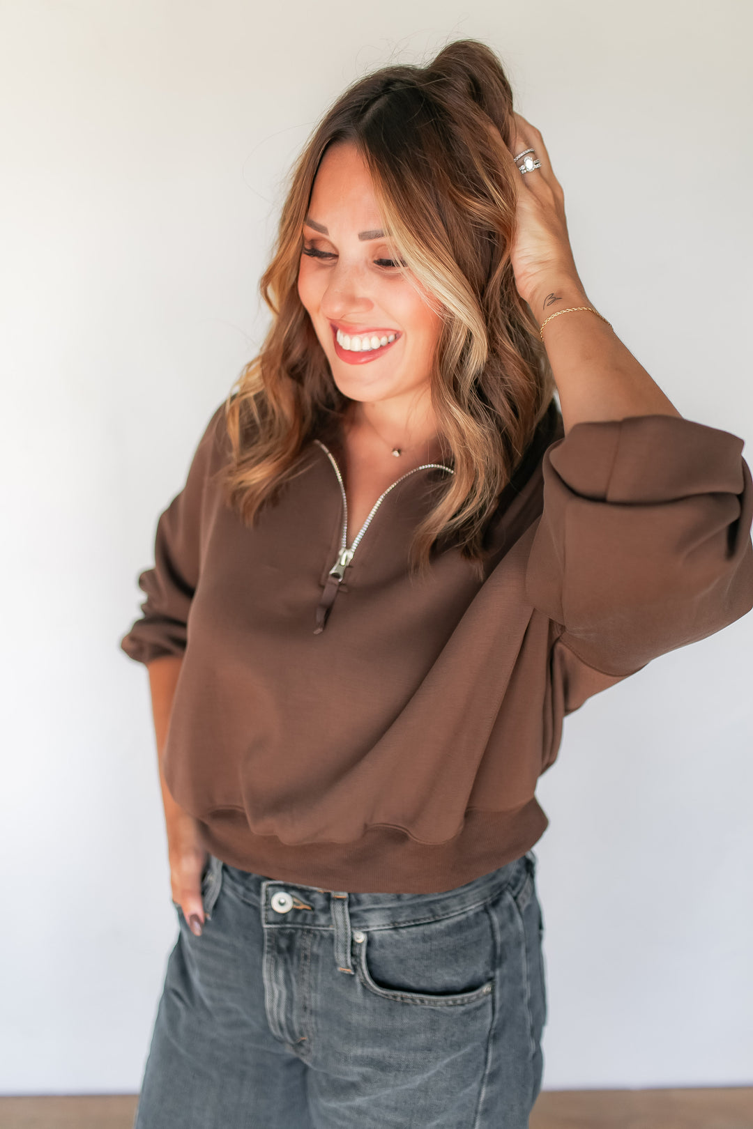 The Muse Quarter Zip Pullover - Brown