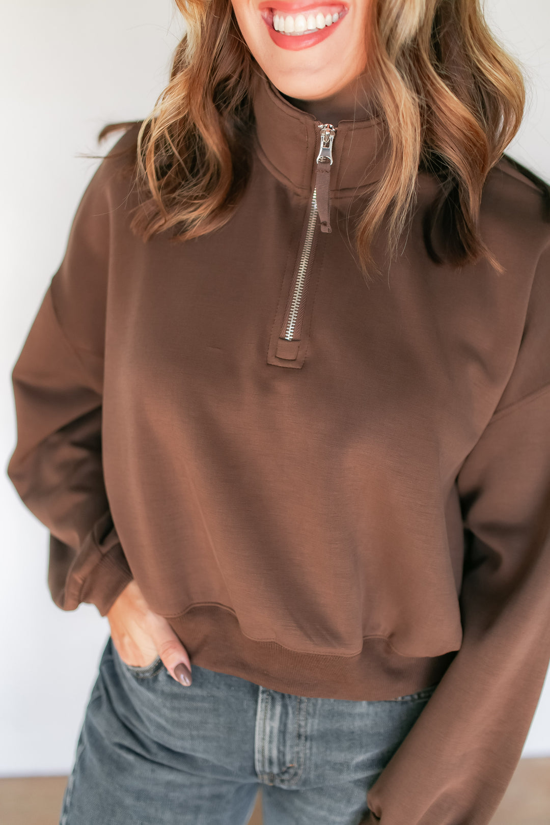 The Muse Quarter Zip Pullover - Brown