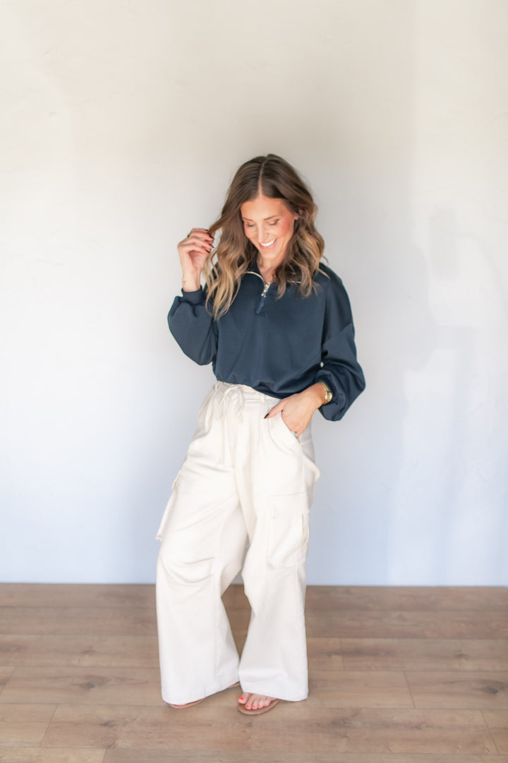 The Muse Quarter Zip Pullover - Navy