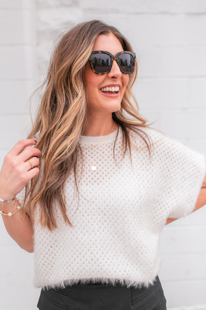 The Maddie Knitted Sweater Top - White