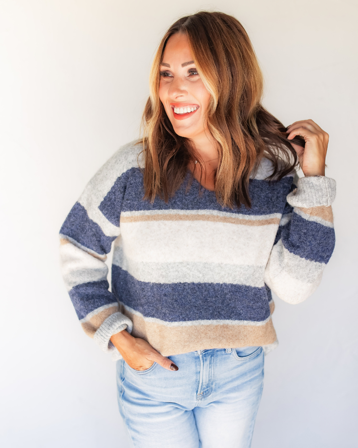 The Hudson Striped Sweater - Navy