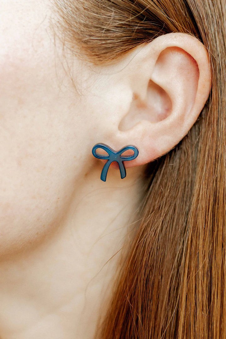 The Kylie Bow Earrings - Navy [Linny Co]