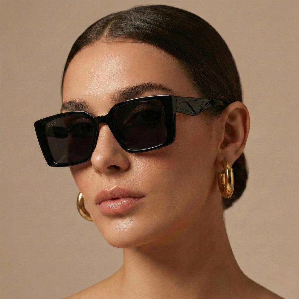 Woman wearing the NOVA black sunglasses