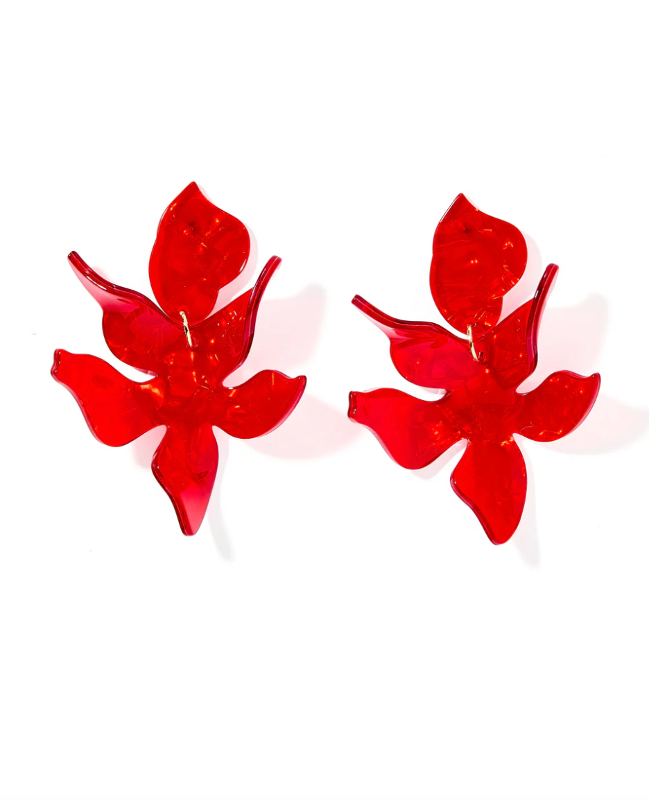 The Flora Pearlized Red Earrings [Linny Co]