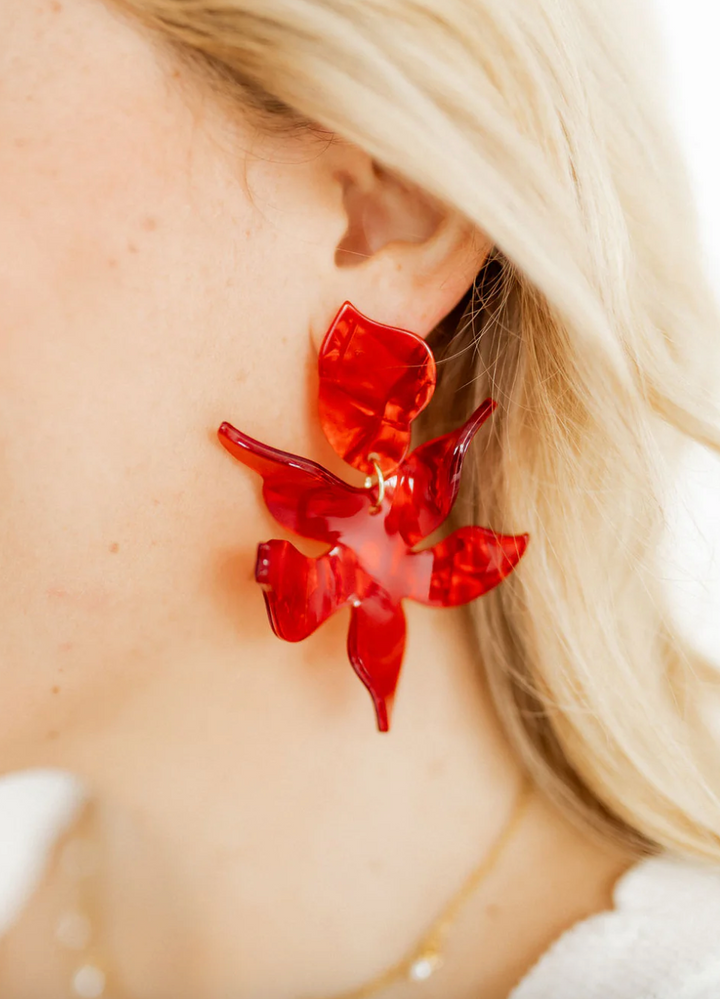 The Flora Pearlized Red Earrings [Linny Co]