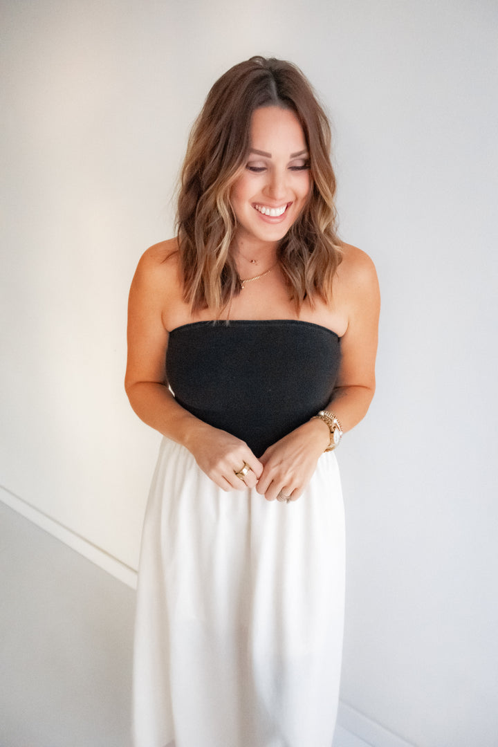 Stretch top maxi dress with linen skirt