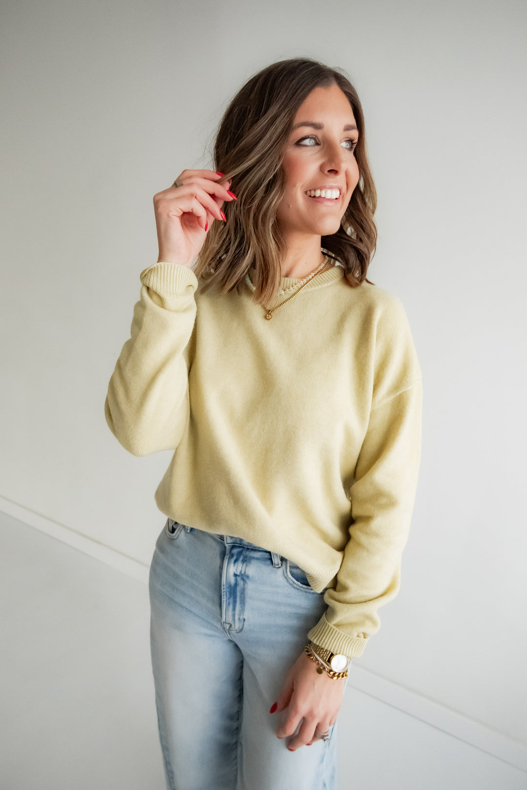 Celery green lightweight knit sweater for women