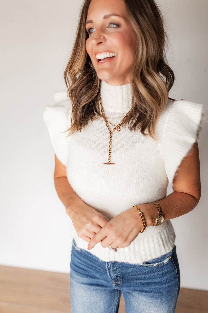 The Ada Ruffle Sleeve Sweater - Cream - One Eleven Olive Boutique