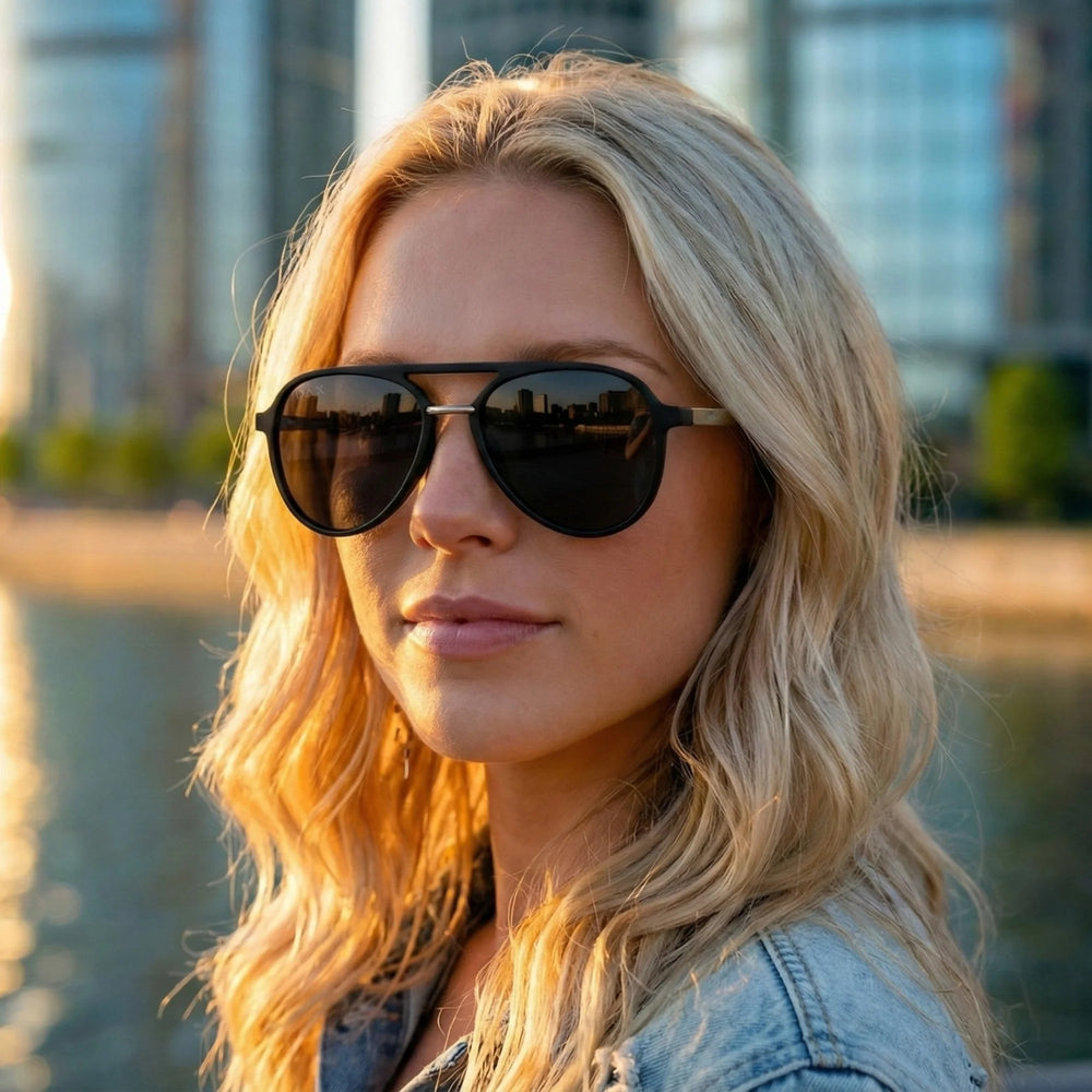 Earhart black aviator polarized sunglasses for women