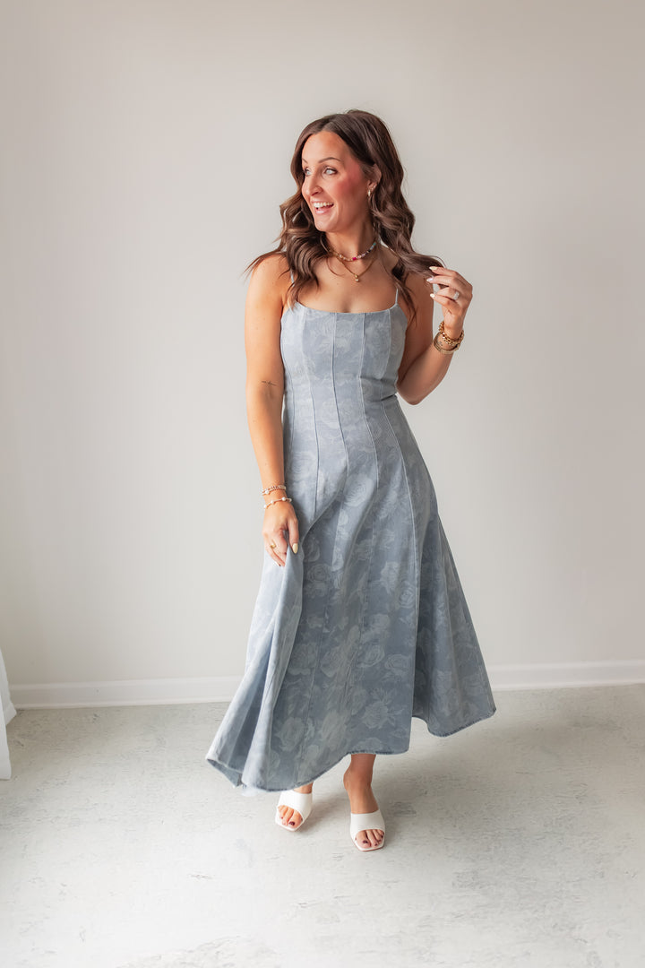 The Bloom Theory Denim Dress - One Eleven Olive Boutique