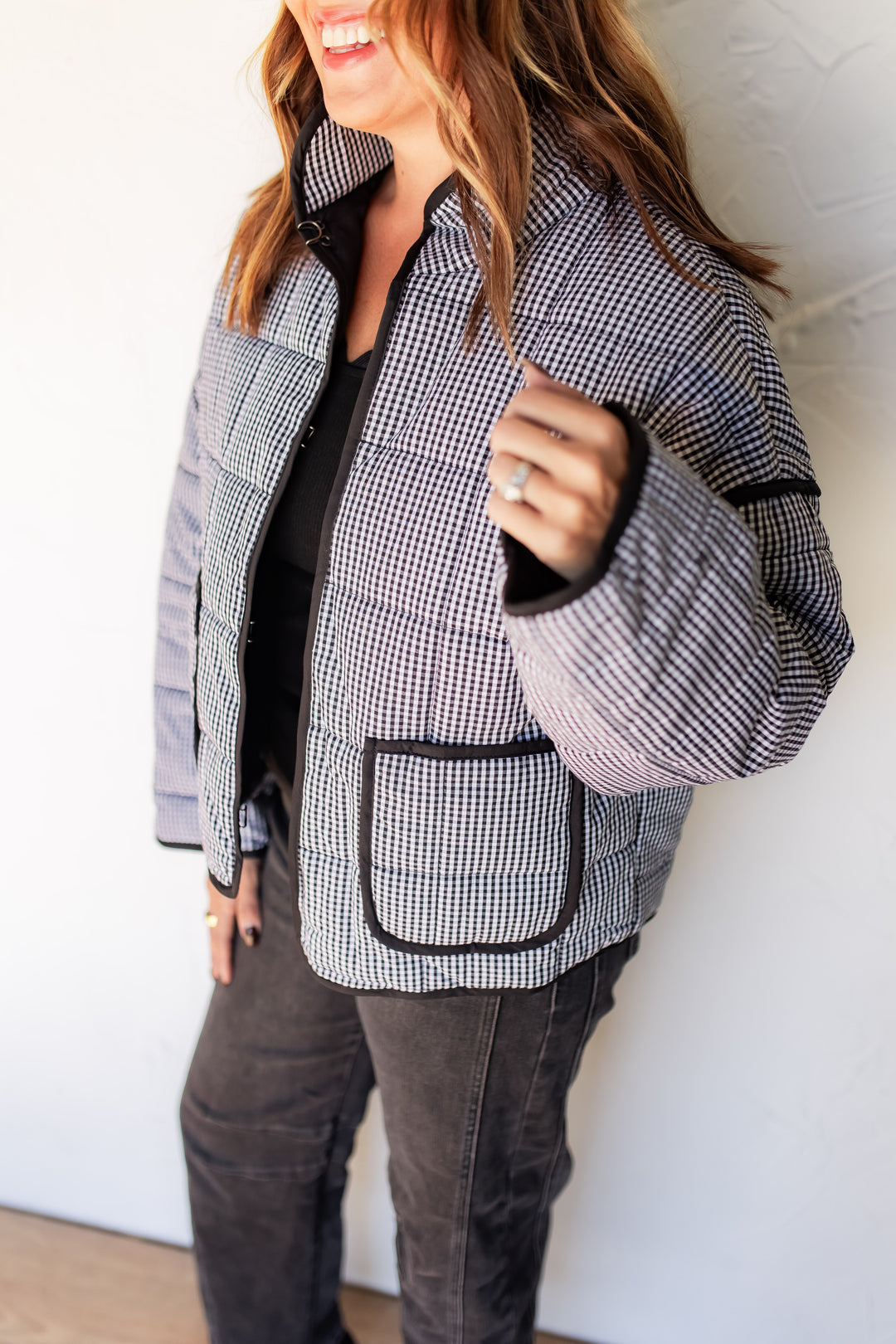 The Hadley Gingham Quilted Jacket - One Eleven Olive Boutique
