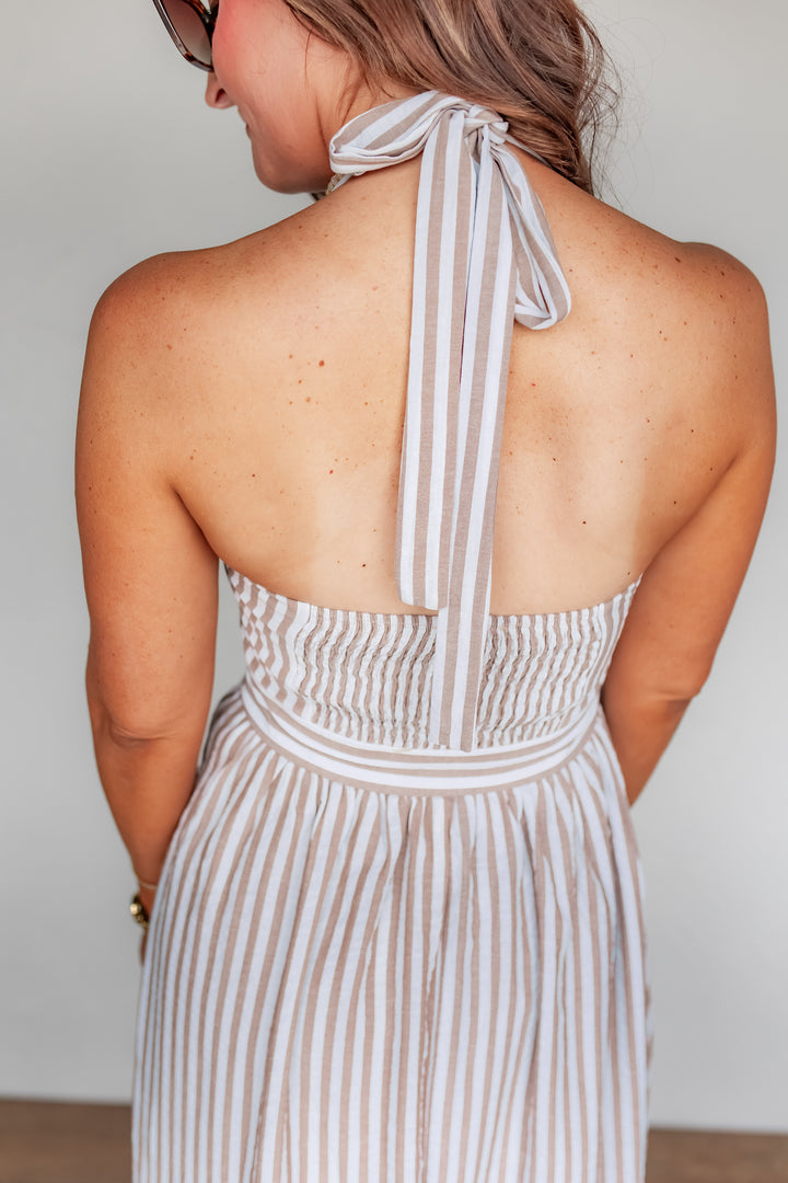 The Social Striped Halter Maxi Dress - One Eleven Olive Boutique
