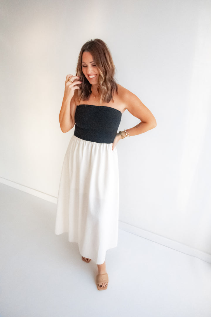 Chic black and ivory spring and summer maxi dress