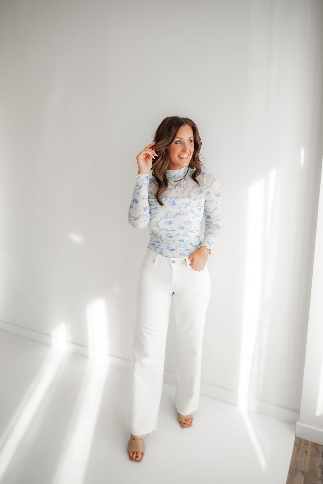 Long sleeve spring floral bodysuit outfit