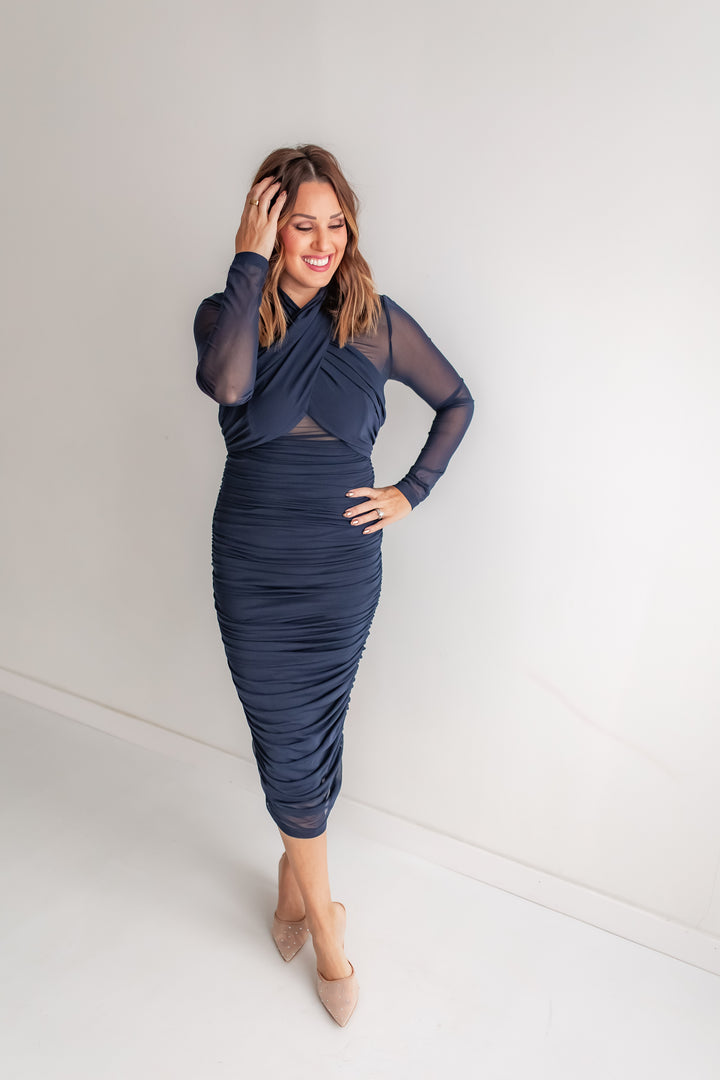 Chic navy dress perfect for Christmas and NYE parties