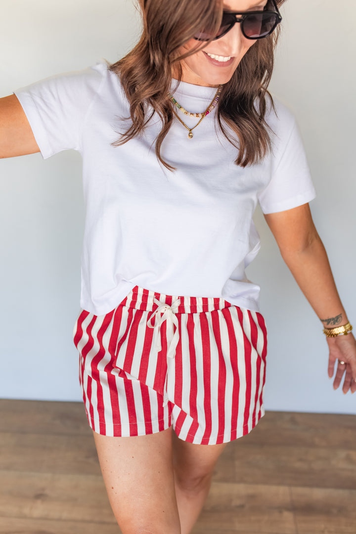 The Georgia Stripe Shorts - Red - One Eleven Olive Boutique